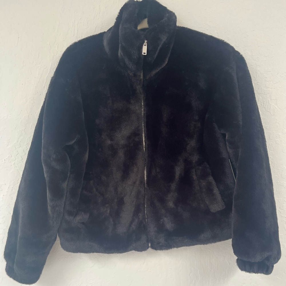 Black faux fur zip up jacket